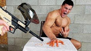 Paintball Gun Manicure *FINGERNAILS DESTROYED* | Bodybuilder VS Insanely Painful Nail Painting