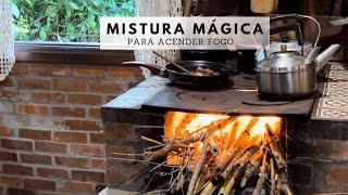 Uma mistura mágica para acender o fogão a lenha