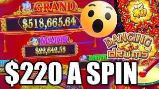 $518,665.00 GRAND Progressive & I HIT 4 JACKPOTS on DANCING DRUMS! MAX BETS $220/SPINS! High Limit
