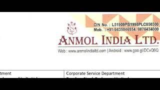 Anmol India  Result Today | Anmol India  Latest Result | Anmol India  Share | Anmol India  Q1 Result