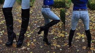 Rainy walk in my over the knee boots and my skinny Guilty jeans