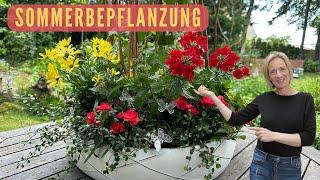 DIY Sommerbepflanzung in rot️gelbfrische Sommerdeko Idee für den Garten, Balkon & die Terrasse️