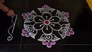 Friday special rangoli design // simple side border rangoli design// daily muggulu