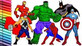 Draw and Color THE AVENGERS Superheroes Color Pages Iron Man Bat Man Captain America Hulk Spider Man