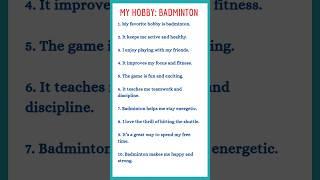 10 lines on My Hobby: Badminton | My Favorite Hobby: Badminton