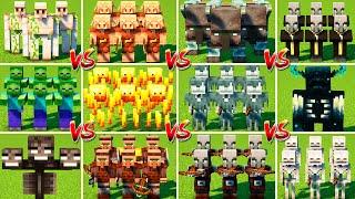 ALL VANILA MOBS ARMY TOURNAMENT  in Minecraft Mob Battle ( Zombie vs Warden vs Skeleton vs Golem )