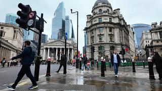 [4K] Bank | City of London Skyscrapers | Morning Rain | Walking Tour