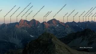 Panorámica, con nombres anotados, desde la cima de Punta Baziás/Baciás (Pirineo, Huesca)