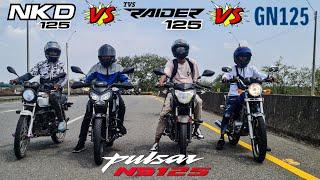 SUZUKI GN 125 VS NKD 125 VS TVS RAIDER 125 VS PULSAR NS 125  ¡BATALLA  A MU3RT3! DRAG RACE