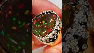 Indonesian Black Opal Ring by Kat Florence  #gemstone #diamond #jewelry #blackopal #opaljewelry