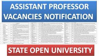 Assistant Professor Vacancies in State Open University | Apply Any State | PG/UGC NET | Interview