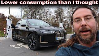 BMW iX 40 - 71 kWh - 130 km/h range test Autobahn at 5°C