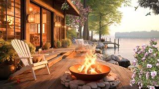 Cozy Porch Ambience  Soothing Lake Sounds and Bird Song - Calming Spring Ambience