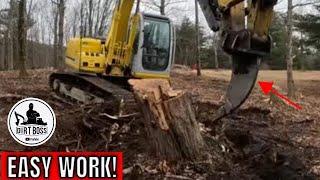 Big excavator digging stumps