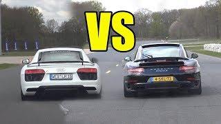 PORSCHE 911 TURBO S vs AUDI R8 V10 PLUS DRAG RACE