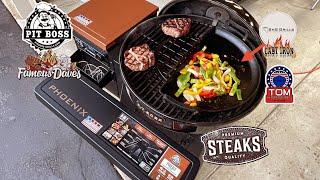Pit Boss Phoenix Pellet-Charcoal Grill! / Using The SNS Kettle Cast Iron Griddle! / Steak N Peppers!
