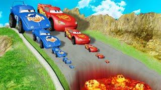 Big & Small Lightning McQueen and Big & Small King Dinoco | Fire Pit Of Death | Beam NG