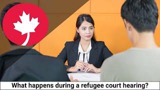 What happens during a refugee court hearing at the Refugee Protection Division?