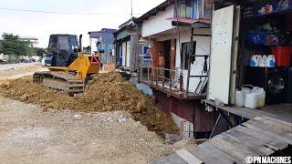 Old Video! Technique Skills Dozer Komatsu Pushing Stone Building Foundation Road in the Village