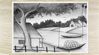 How to draw a simple landscape easy pencil drawing