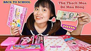 THỬ THÁCH CẦM 100K MUA TẤT CẢ ĐỒ DÙNG HỌC TẬP MÀU HỒNG Ở NHÀ SÁCH - BACK TO SCHOOL 2019 - HÀ SAM