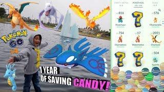 PLAYING POKEMON GO AT POKEMON PARK! We Spend Over 1 YEAR Of Saved Up EVOLUTION CANDY!!