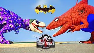 THE JOKER T-REX vs Big Super Hero Dinosaurs Fight Jurassic World Evolution