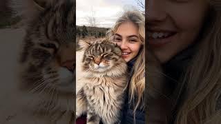 Cuddles and Giggles: Girl and Her Fluffy Cat Friend 