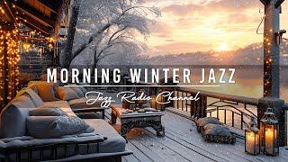 Starting Your Day at Morning Winter Coffee Porch Ambience with Relaxing Jazz Music & Snow Falling