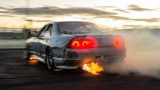 Catching my R33 drift car on fire! Broken diff, fires & a podium! 