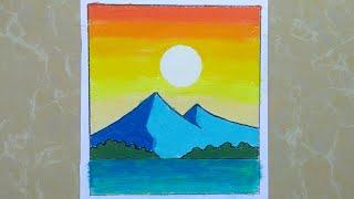 Easy mountains scenery Drawing with oil pastel / Happy Drawing24