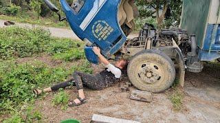 Girl repairs and maintains the car's water tank.