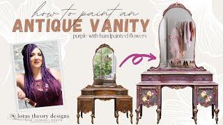 Purple Chalk Painted Antique Vanity Tutorial Makeover | Dixie Belle Paint & WoodUbend Mouldings