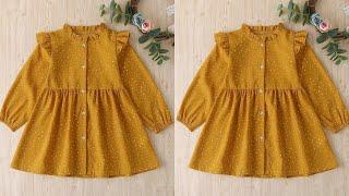 Front slit button placket baby frock cutting and stitching| Winter baby frock cutting and stitching