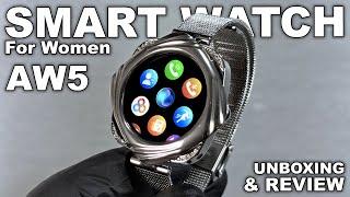 Elegant AW5 Silver Stainless Steel SmartWatch for Women Unboxing & Review (IP68 Waterproof) - ASMR