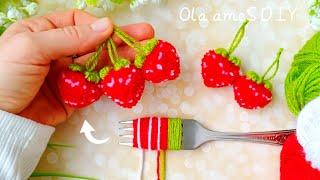It's so Cute ️ Super Easy Strawberry Making Idea with Fork - You will Love It- DIY Yarn Strawberry
