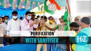 Watch: BJP workers joining TMC 'purified' with sanitiser in Bengal's Birbhum