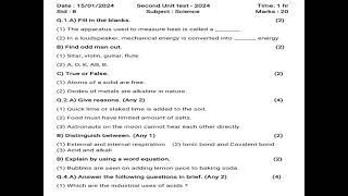 Class 8 Science Question paper | Second Unit Test - 2024 | #modelquestionpaper