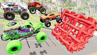 Cars Flying & Crashes Through Lattice Cube - Super Ramp Jumping