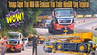 Bertenaga Super !!! Truk MAN 6X6 Evakuasi Truk Trailer Hino500 Saat Terpuruk #truck