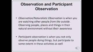 Field work / Observation in Qualitative Research