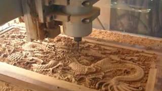 CNC Router cutting the Wood Dragon mad from Thailand. Model SCR5040V1 (เครื่องแกะสลักCNC ขนาดเล็ก)