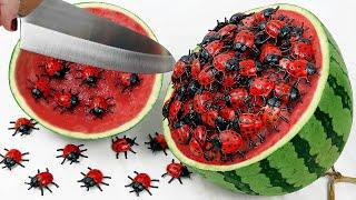Stop Motion Cooking Make beetle mukbang salad from watermelon ASMR  Cooking Funny Videos