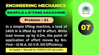 How to find M.A., V.R. and Efficiency | Simple Lifting Machine Problem - 01 (V-06)