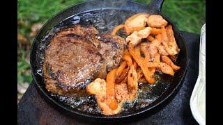 Cast Iron Steak with Chicken of the Woods