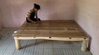 The girl transformed an old house- making wooden beds and weaving palm blinds