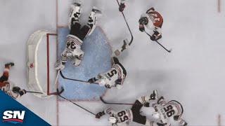 Blackhawks' Petr Mrázek Lays Out For Diving Stop On Flyers' Rasmus Ristolainen