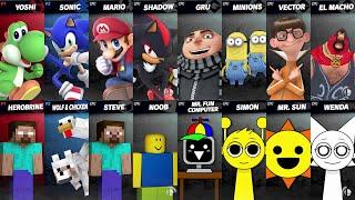 Sonic vs Mario vs Steve vs Herobrine vs Noob | Minecraft vs Sprunki | Super Smash Bros Ultimate