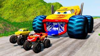 Epic Escape: Lightning McQueen & Luigi VS Hard McQueen Monster Truck | BeamNG.Drive