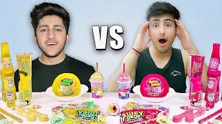 PInk Vs Yellow Colour Food Challenge  Eating Only One Color Food